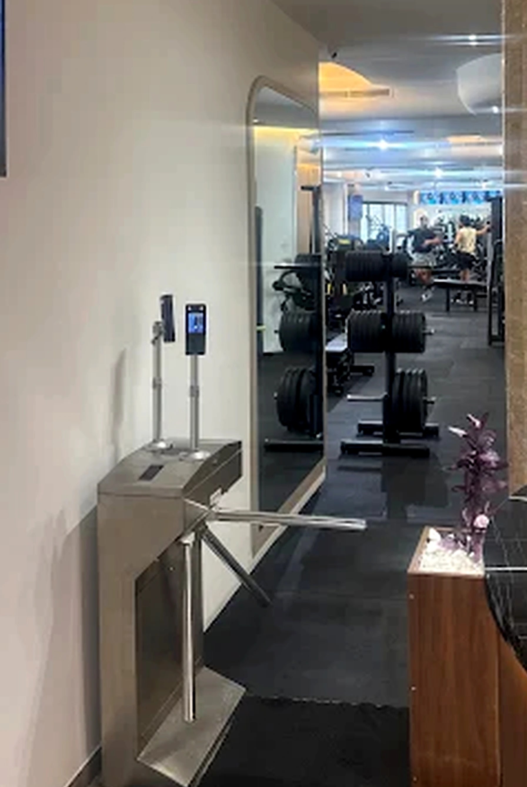 The members' access gates at the entrance, looking through to the training floor beyond.